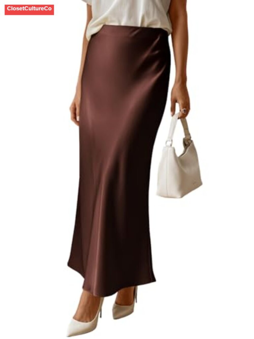 High Waisted Satin Maxi Skirt A-Line Flowy Silk Business Casual Formal